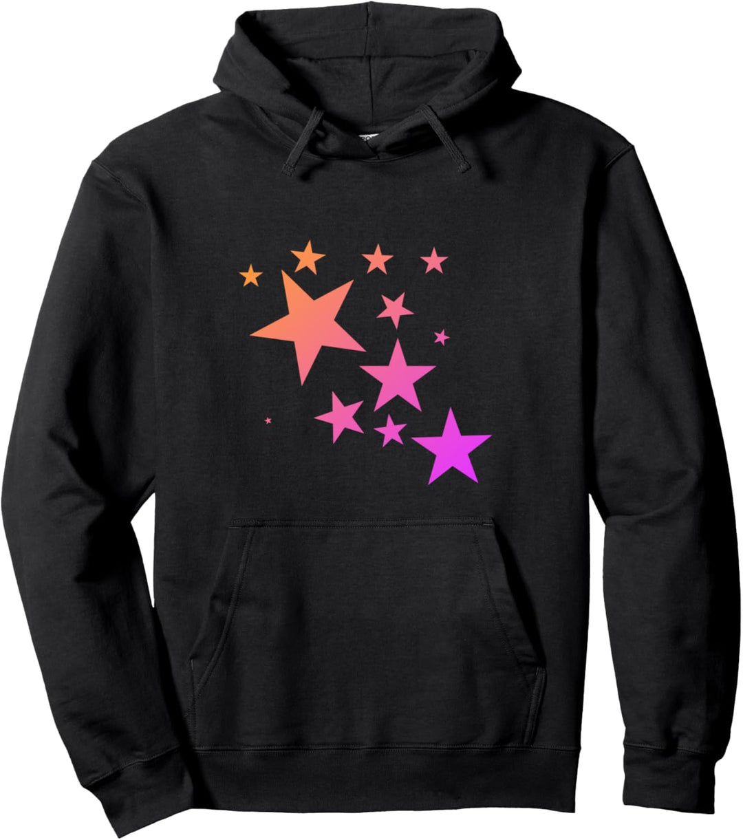 Bunte Orange Rosa Sterne im Stern-Muster Design Damen Pullover Hoodie