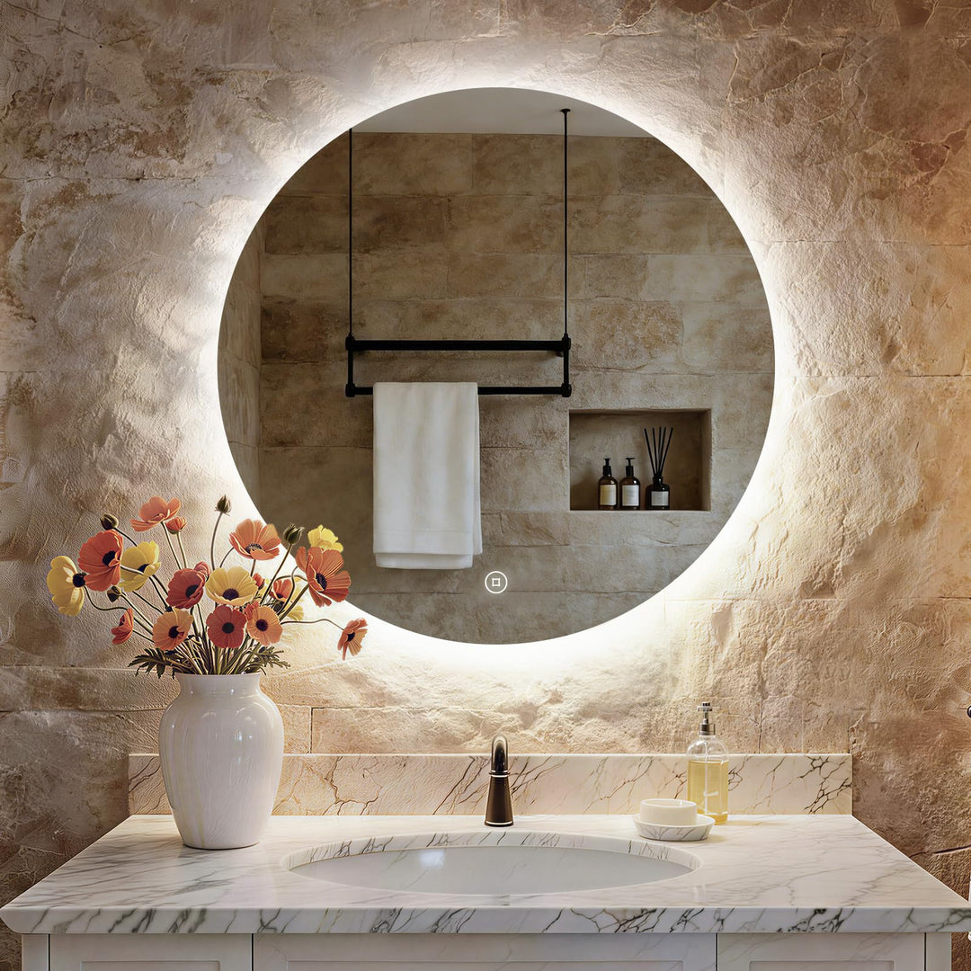 S'AFIELINA Badspiegel mit Beleuchtung Rund 50cm Durchmesser LED Badspiegel mit Touchschalter Dimmbar