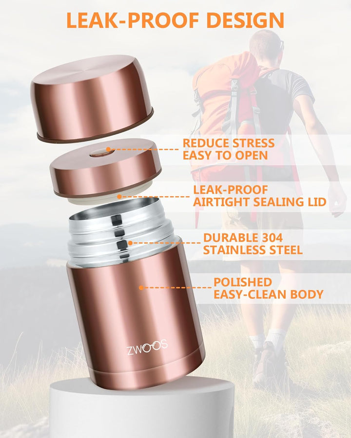 ZWOOS 800 ml Thermobehälter für Essen, 316 Edelstahl Wärmebehälter für speisen, Auslaufsicher Thermo