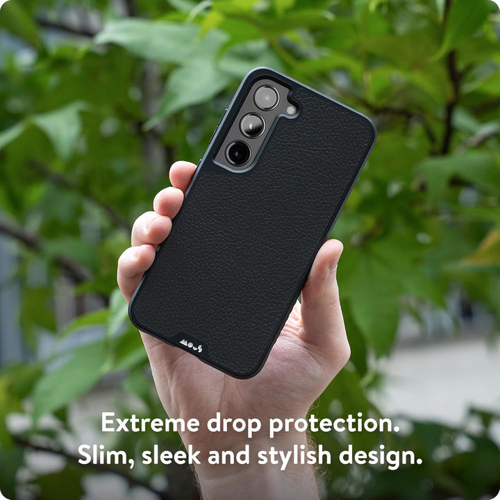 Mous - Hülle für Samsung Galaxy S23 - Schwarzes Leder - Limitless 5.0 - Handyhülle S23 MagSafe-Kompa