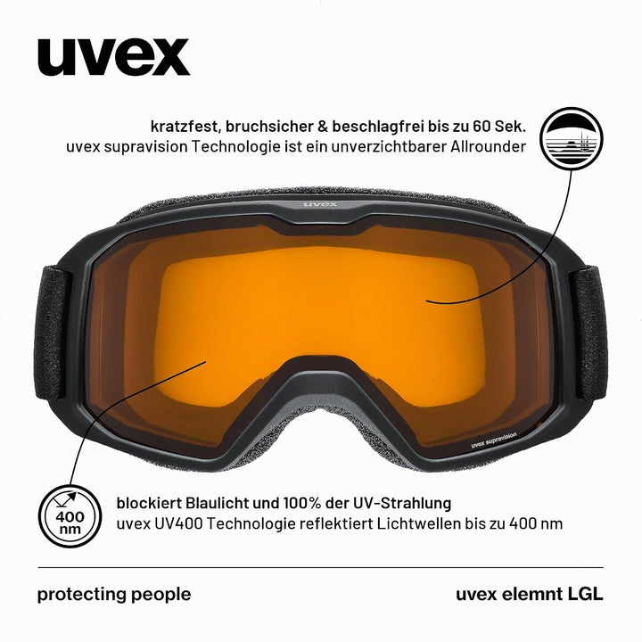 Uvex Unisex Elemnt Lgl Skibrille (1er Pack) Einheitsgrösse black/lasergold lite-clear, Einheitsgröss