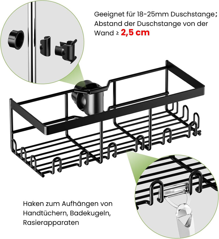 Duschablage Ohne Bohren, Duschregal für Duschstangen (18mm-25mm) - Ideal für Shampoo und Badezimmero