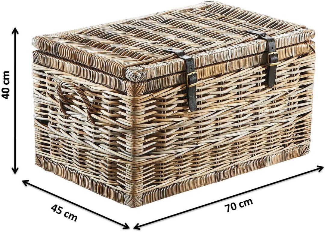 Kobolo Truhe Korbtruhe Sitztruhe - Rattan - grau - mit Textil - 70x45x40 cm