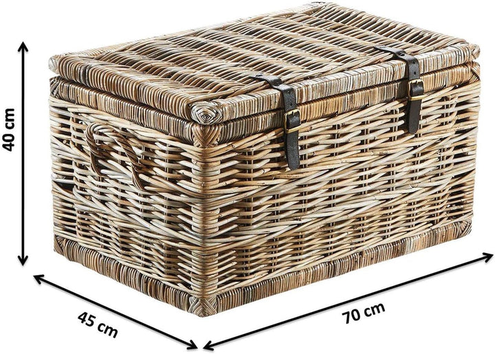 Kobolo Truhe Korbtruhe Sitztruhe - Rattan - grau - mit Textil - 70x45x40 cm