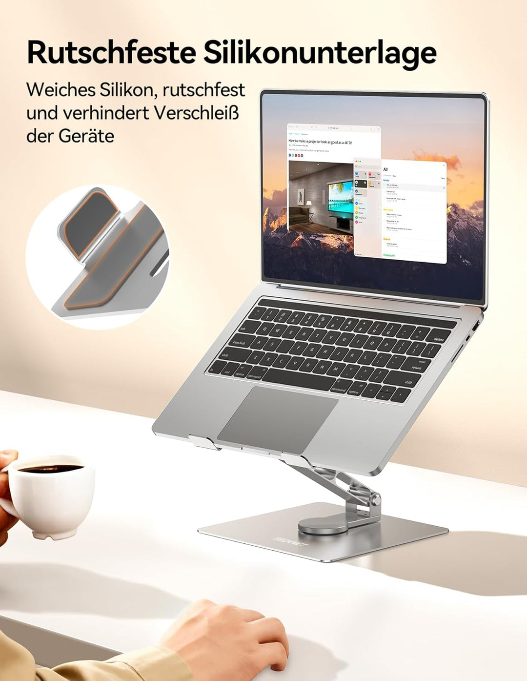 TECKNET Laptop Ständer mit 360 Drehbarer Basis, Laptopständer Höhenverstellbar, Faltbarer Laptop Sta