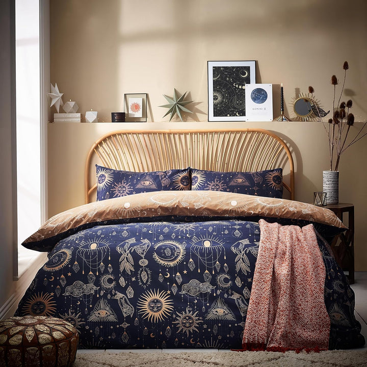 furn. Möbel. Konstellation Celestial Bettbezugs-Set Super King Gold/Navy, Super King Gold/Navy