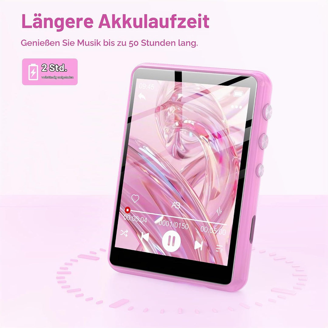 SWOFY 128GB MP3-Player mit Bluetooth 5.3-2,4-Zoll Touchscreen, HiFi-Klang, integrierter Lautsprecher