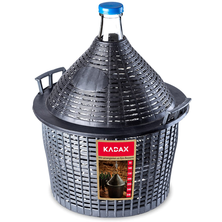 KADAX Glasballon, Gärballon mit Kunststoffkorb, Gummistopfen, schmale Öffnung, Weinballon, Flasche,