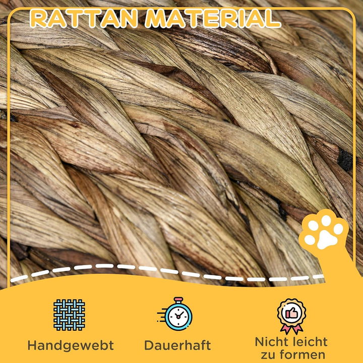 PawHut Rattan Katzenkorb Katzenhöhle Katzenhütte Katzenbett mit Kissen Haustierbett Wasserhyazinthe