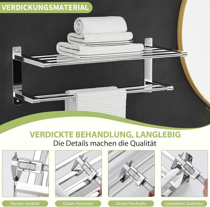 OUUTMEE 50 cm,Doppelwand Handtuchhalter,304 Edelstahl,Wandmontierte Handtuchhaken, Waschbeckenhandtu