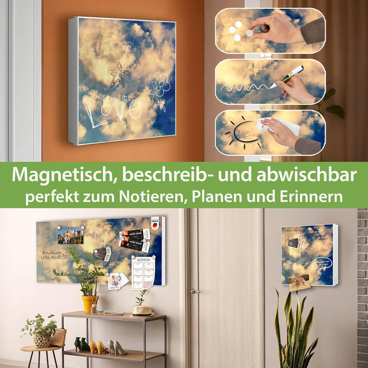banjado® Grosser Schlüsselkasten Glas/Schlüsselbox 30cm x 30cm mit 50 Haken - Motiv Wolken 3 / Schlü