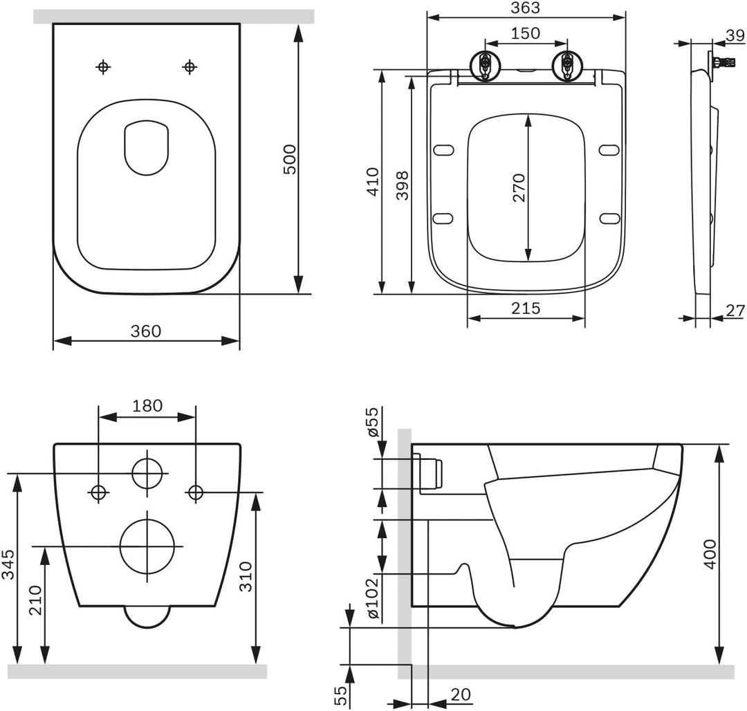 AM.PM - Komplettes Set - Vorwandelement II12709 Prime Fit inkl. Runde Betätigungsplatte Chrom + Häng