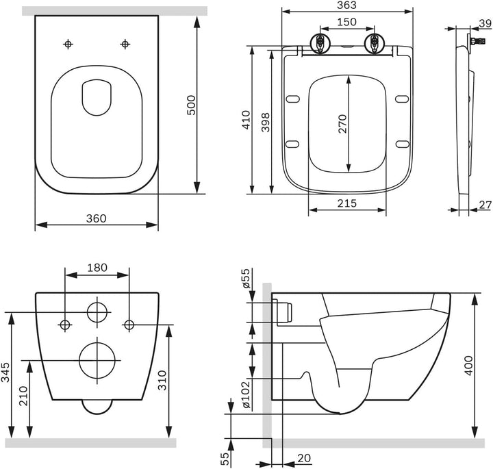 AM.PM - Komplettes Set - Vorwandelement II12709 Prime Fit inkl. Runde Betätigungsplatte Chrom + Häng