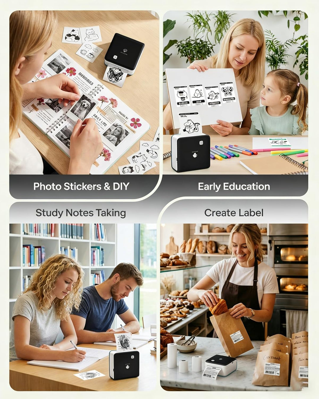Phomemo Mini Drucker Aufkleber Drucker, M02 Pro Mini Thermodrucker, 300 DPI Fotodrucker für Smartpho