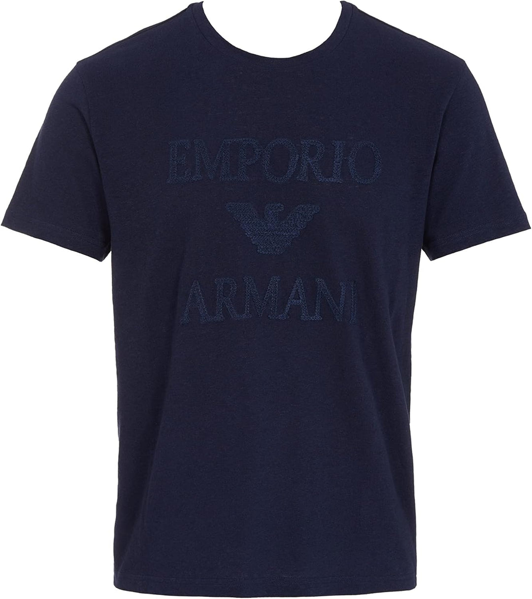 Emporio Armani Herren Men's Superfine Linen Blend Crew Neck T-Shirt S Navy Blue, S Navy Blue
