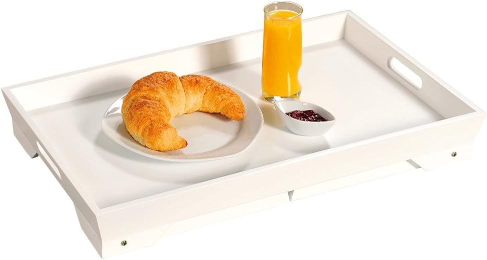 Kesper Frühstückstablett mit Klappgestell aus Holz in der Farbe Weiss, Masse: 52cm x 32cm x 7cm, 770