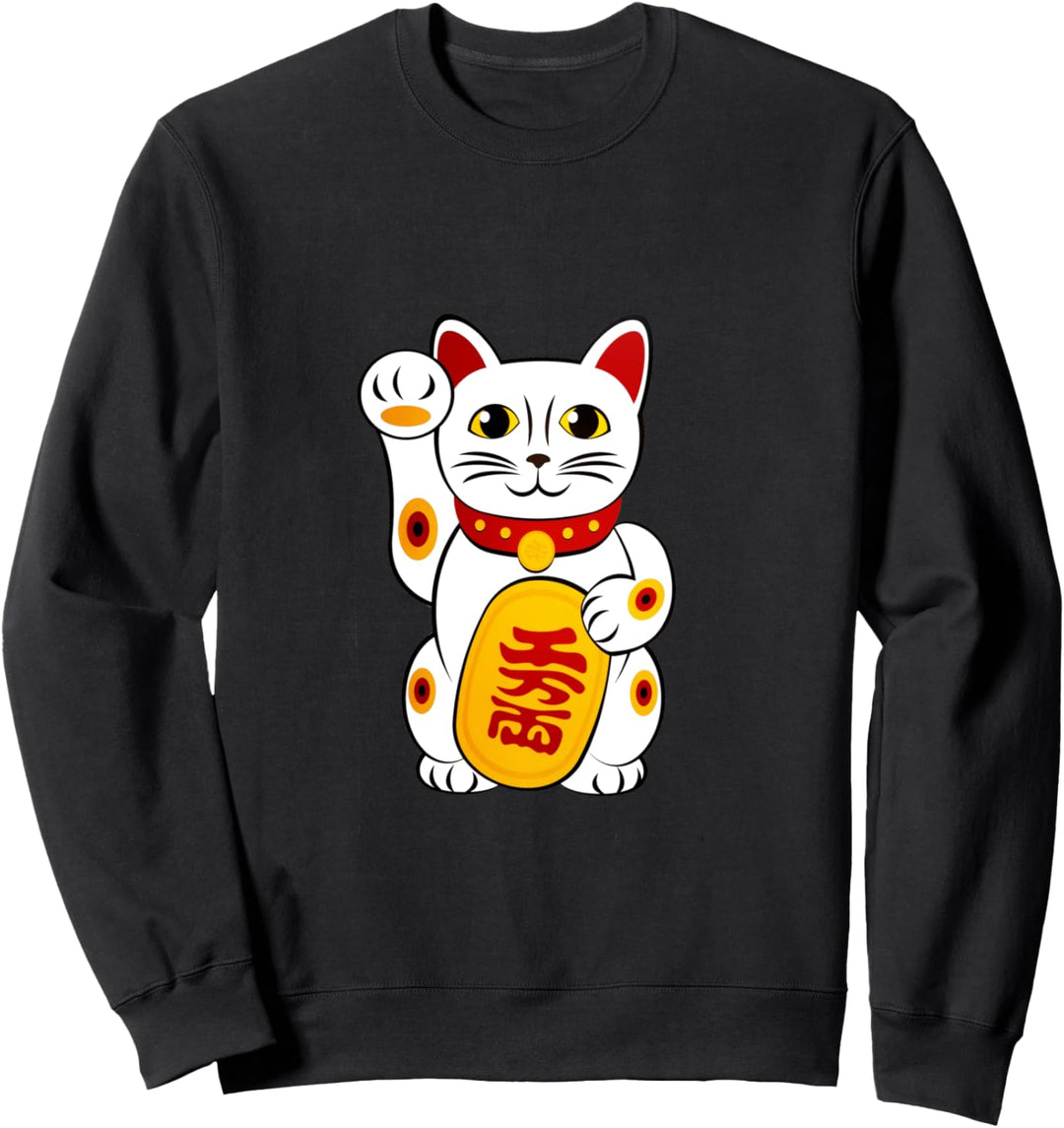 Winkekatze Maneki Neko Lucky Cat Money Love Glücks Katzen Sweatshirt