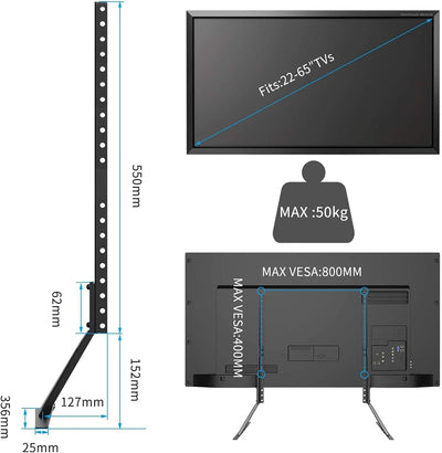 Suptek TV Ständer, TV Standfuss für LCD LED 22-65 Zoll Flach & Curved Fernseher bis zu 50KG, Fernseh