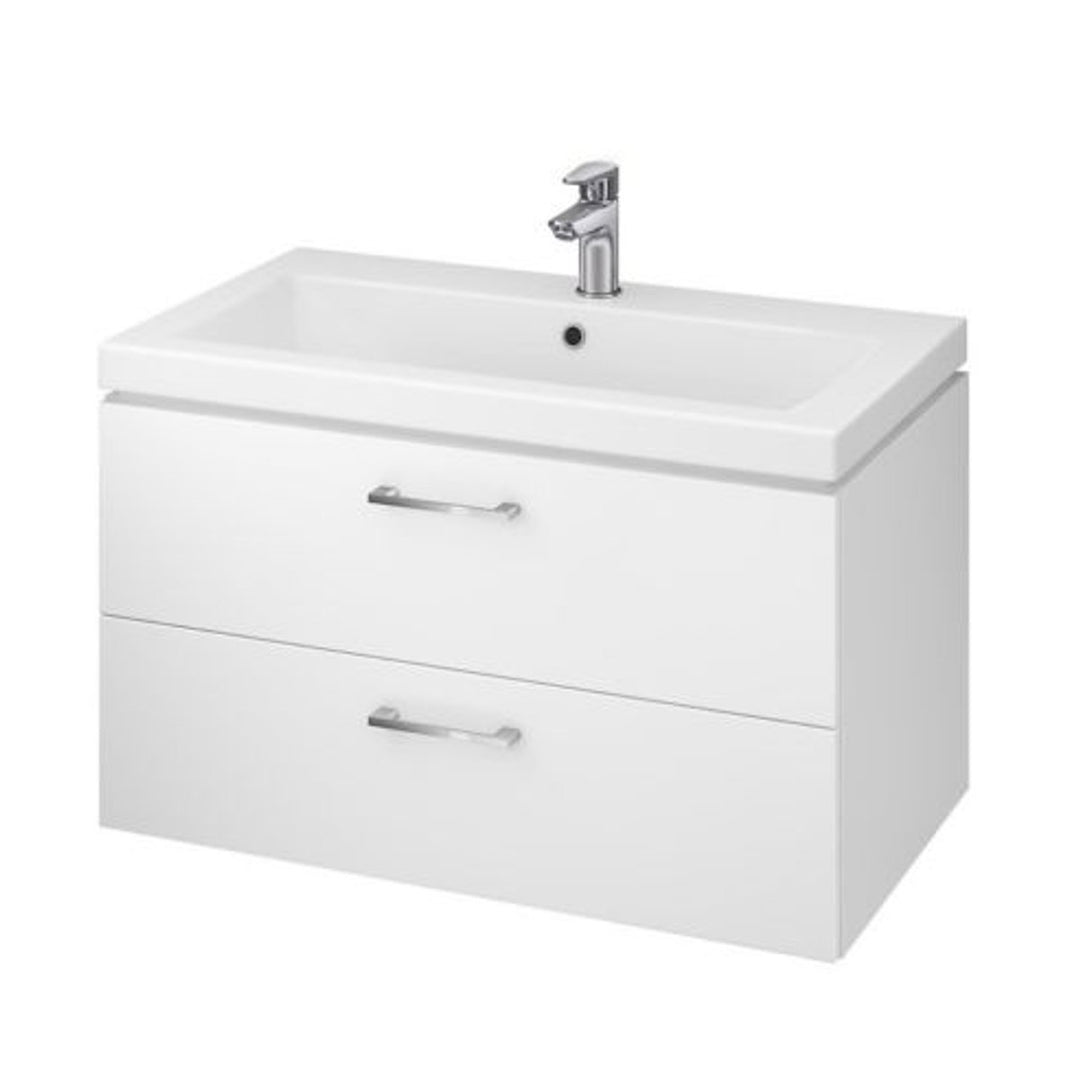 VBChome Badmöbel Waschbecken mit Unterschrank 80cm Waschtisch 2-Schubladen Weiss Lara, 80cm