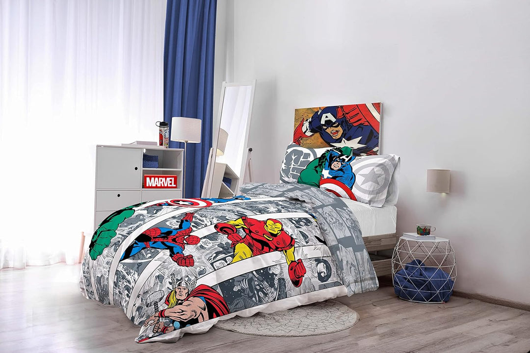 Jay Franco Marvel Comics Comic Cool 100% Baumwolle Kinderbettwäsche-Set 135x200 cm Einzelbettgrösse