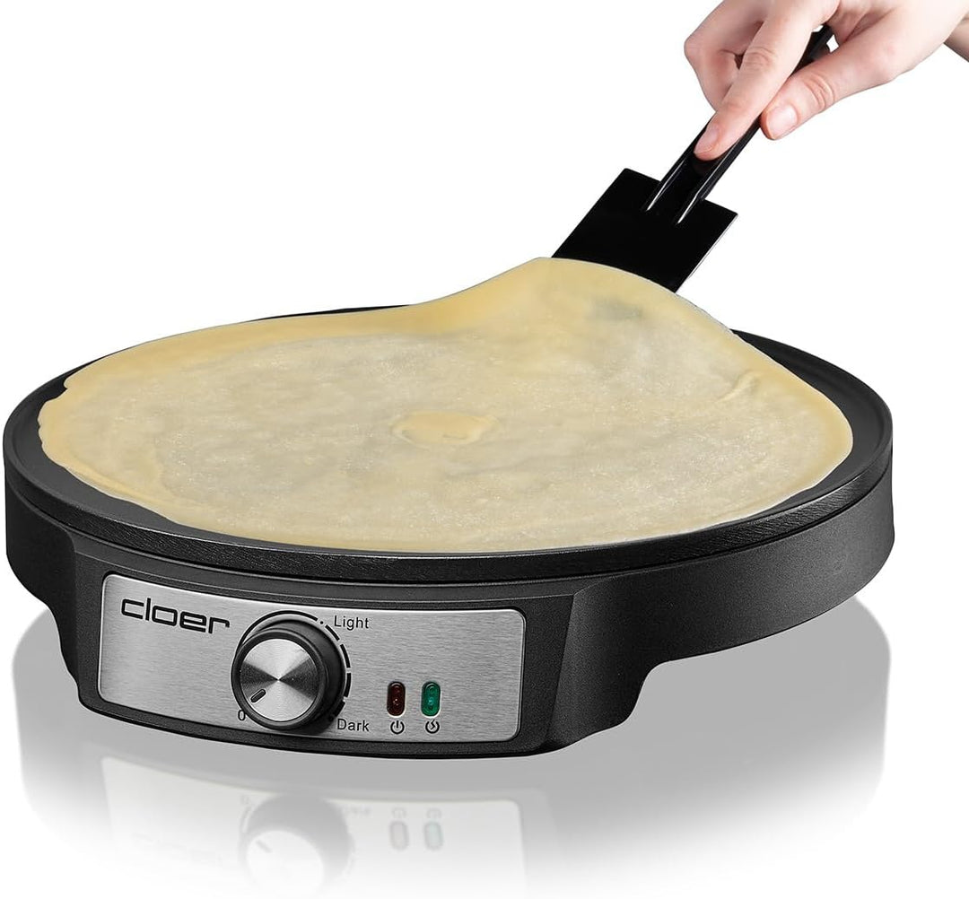 Cloer 6620 Crêpes-Maker, für süsse oder herzhafte Crepes mit 29 cm Ø, 1200 W, Antihaftbeschichtung,