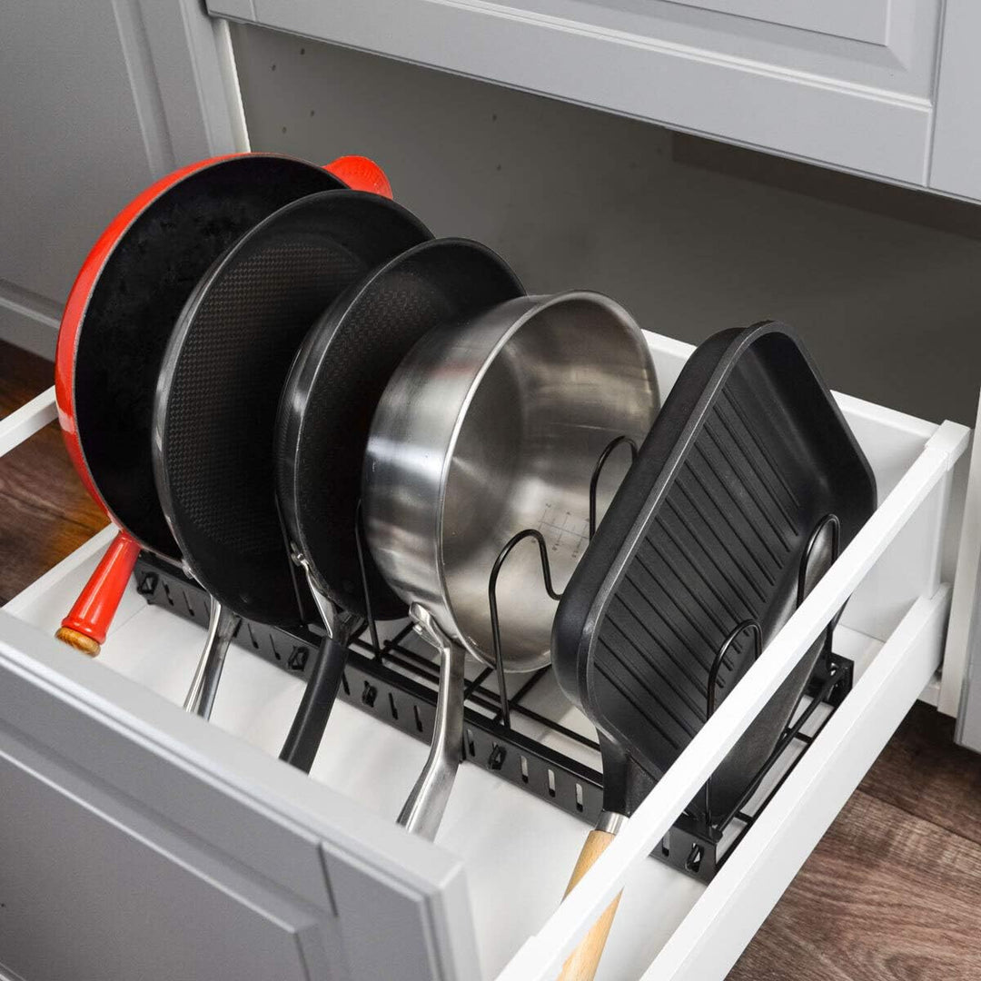 EYEPOWER Teleskop Pfannen Organizer - 30-57cm Topfdeckel Aufbewahrung - XL Topf Regal für Schublade