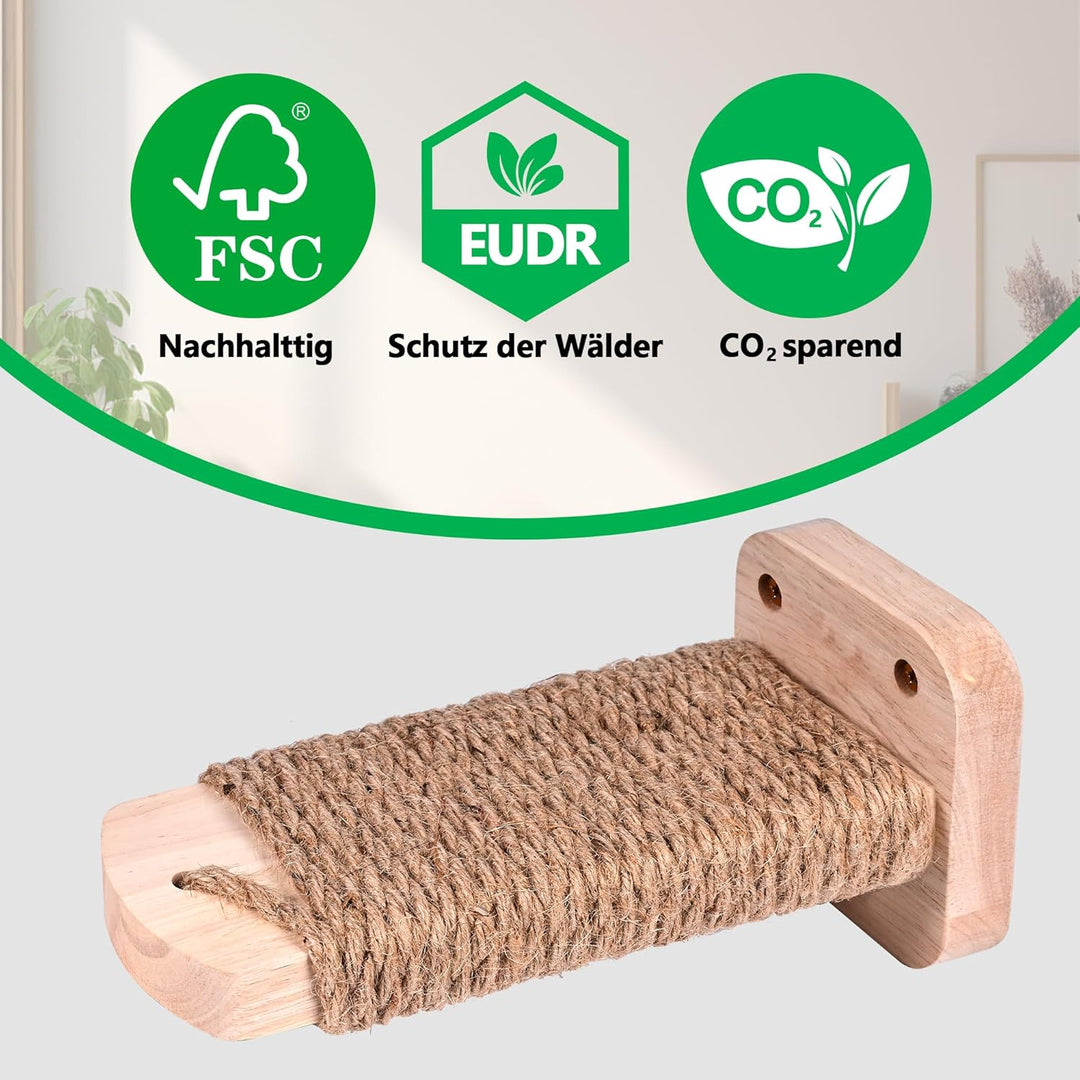 Katzentreppe Wand(4pcs), Kletterwand Katzen, mit Einlage-Handwerkskunst, aus 2cm Massives Gummiholz,