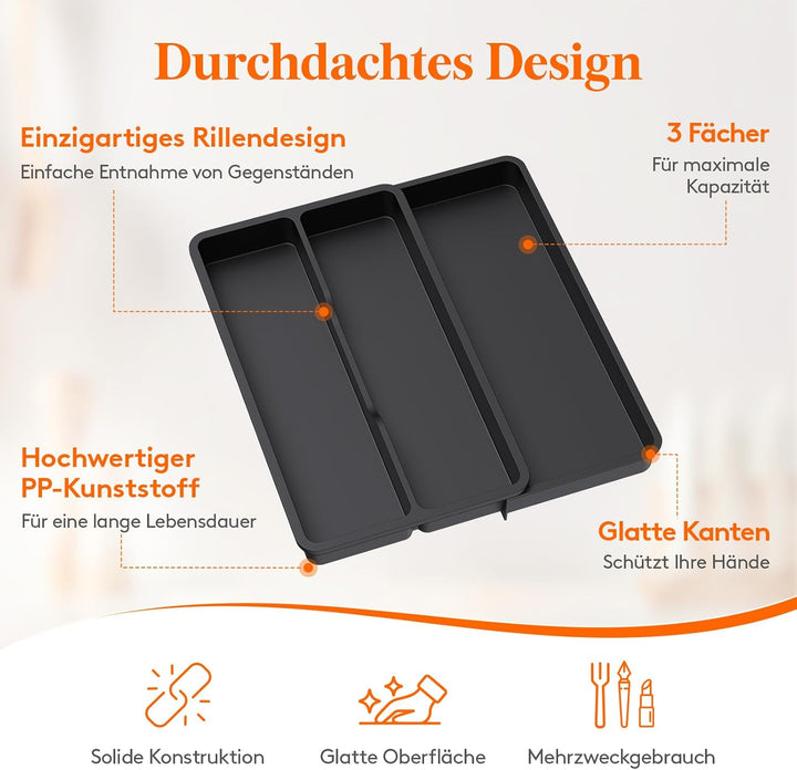 Lifewit Besteckkasten für Schubladen, Küchenutensilien Besteckkasten erweiterbar auf 36,5 cm, Schmal