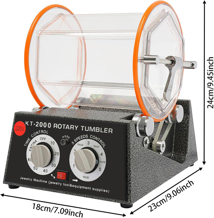 Poliermaschinen, 60W Poliertrommel Kugelmühle, Rotationspolierer Poliermaschine, 0-60 Minuten Timer,
