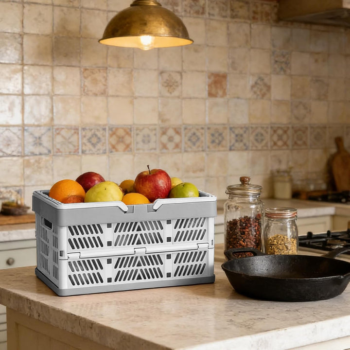 2 Stück Faltbarer Klappbox Klein, Klappbar Tragbarer Korb mit Henkel Faltbox Plastik Klappbox Campin