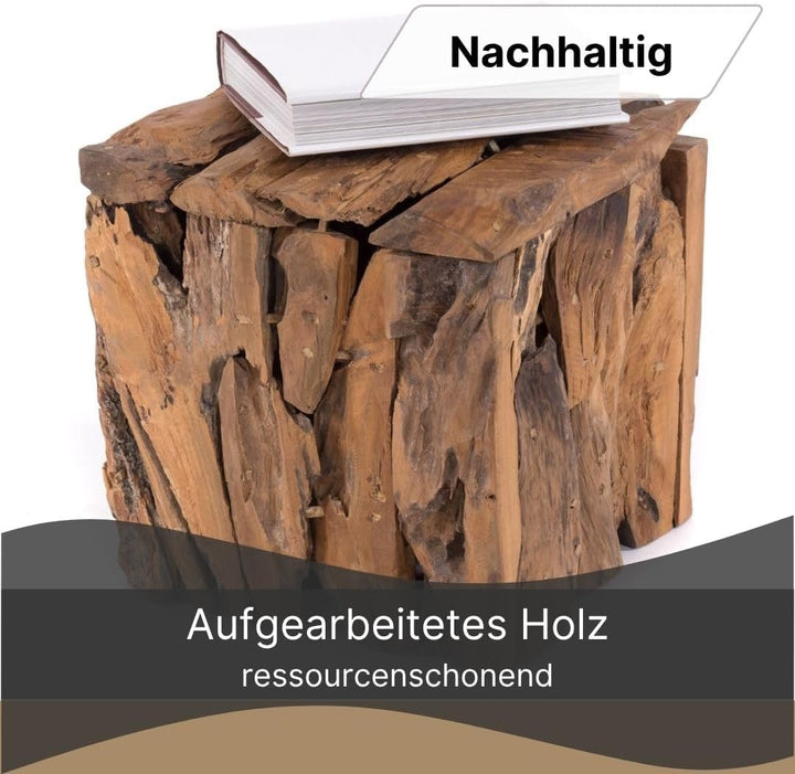 TREIBHOLZ SITZBOX Teak 30 | 30x30x30cm (HxBxT), Recyclingholz, erodiert | Sitzhocker aus naturbelass