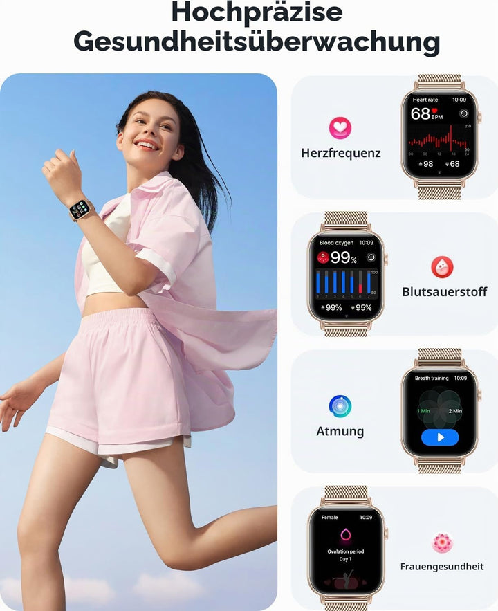 Smartwatch Damen, 1.83 Zoll HD-Display Smart Watch mit Telefonfunktion, 100+ Sportmodi Fitness Track