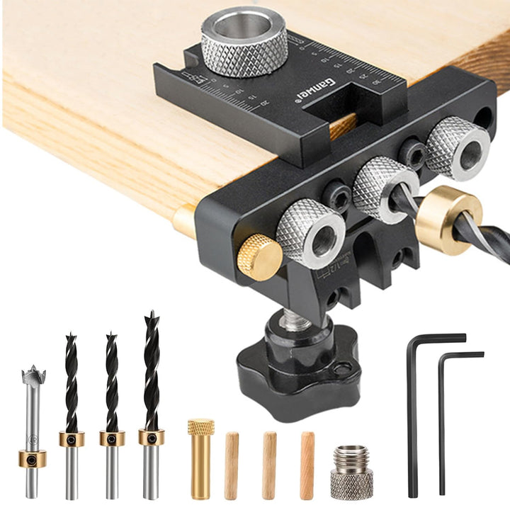 3-in-1 die Bohrschablone Möbelbau, 8/10/15mm Holzdübel Bohrschablone Dübellöcher mit Positionierungs