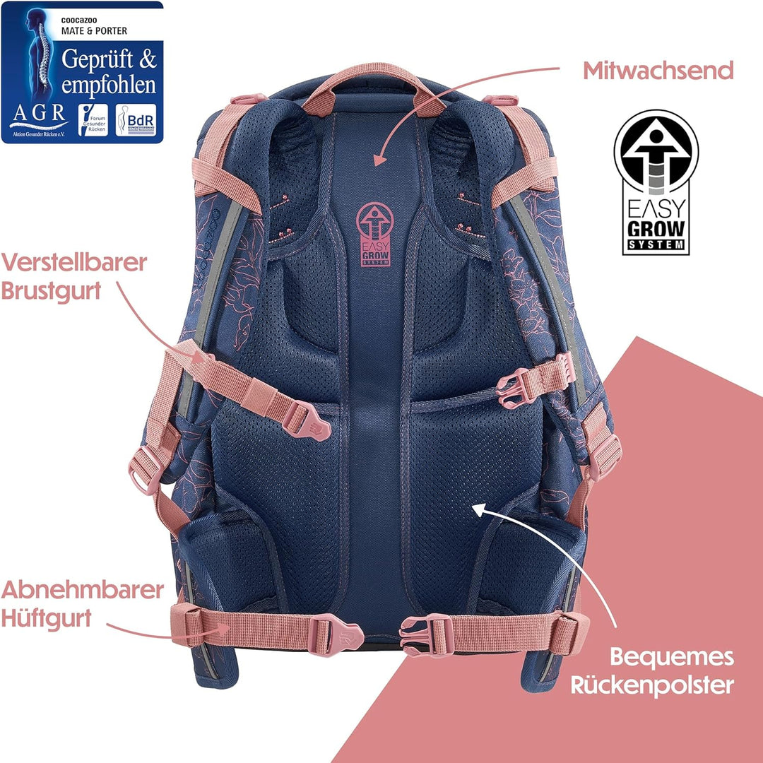 coocazoo Schulrucksack Mate, Sweet Rose, lila-rosa, ergonomischer & anpassbarer Tornister, höhen- &