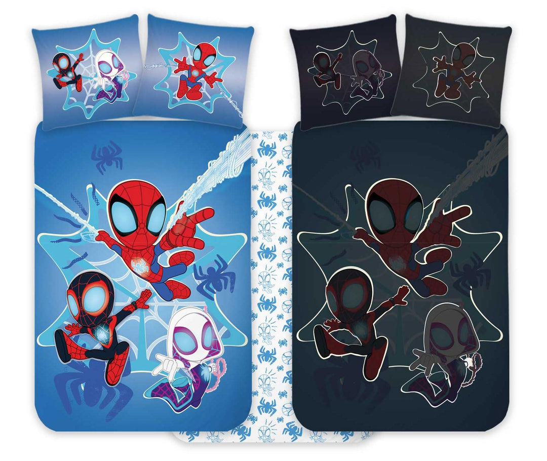 Spidey Kinderbett Bettwäsche Set 100x140 cm + Kissenbezug 40x45 cm 100% Baumwolle | Nachtleuchtender