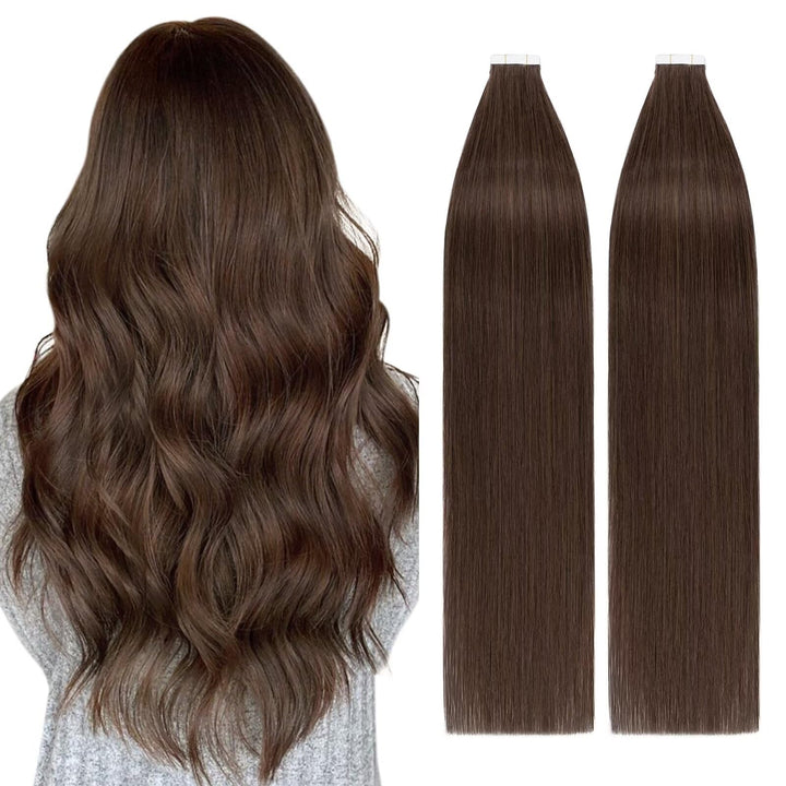 TESS Tape Extensions Echthaar 100g Mittelbraun 40 pcs Remy Human Hair Echthaar Extensions Tape 45 cm