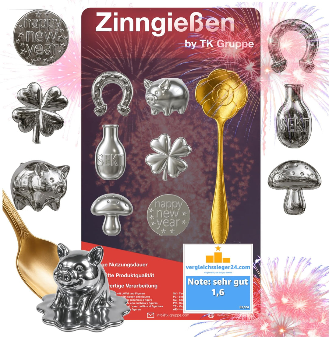 3x 7er Zinngiessen Happysparks® mit Zinn Giessen wie Bleigiessen Bleigiessen mit & Löffel & Orakelhe
