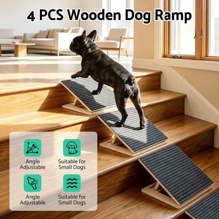 4 Stück Hunderampe, Höhenverstellbare Hundetreppe mit Rutschfester Teppichoberfläche und Polstern, H