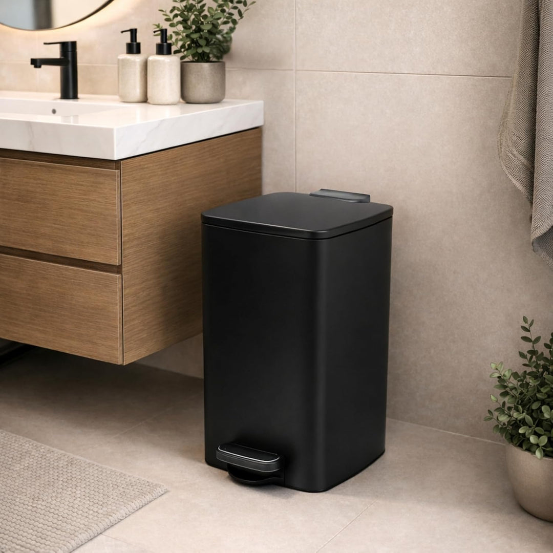 PROREGAL Mülleimer Küche Bad 50L, Abfalleimer mit Softclose & Stay-Open Deckel, Fusspedal & Inneneim