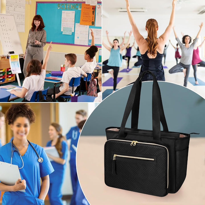 Lehrertasche für Damen, Lehrer Arbeitstasche 15,6 Zoll Laptoptasche mit Akkordeon Akten Organizer, P
