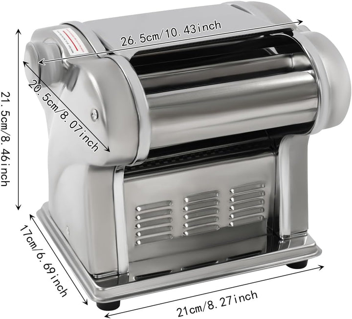 Elektrische Nudelmaschine 135W Teigwalze mit Schneider 8 Dicken (2 Klingen) | Dicke 0,5-4mm, Inkl. V