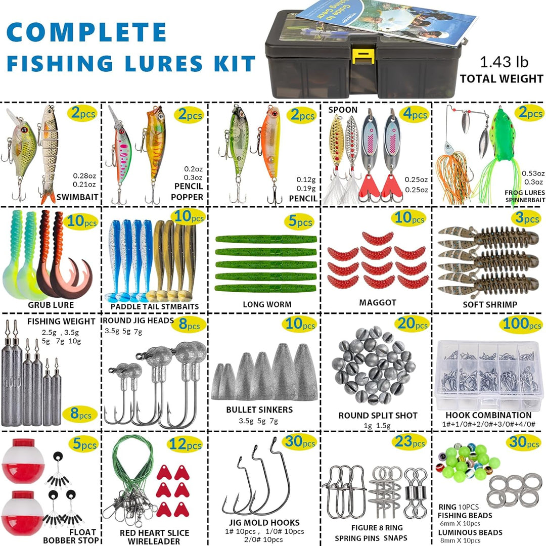 THKFISH Angelköder-Set, 299 Stück Angelzubehör Ausrüstung, Angelset Angelsachen Angelkoffer Köderbox