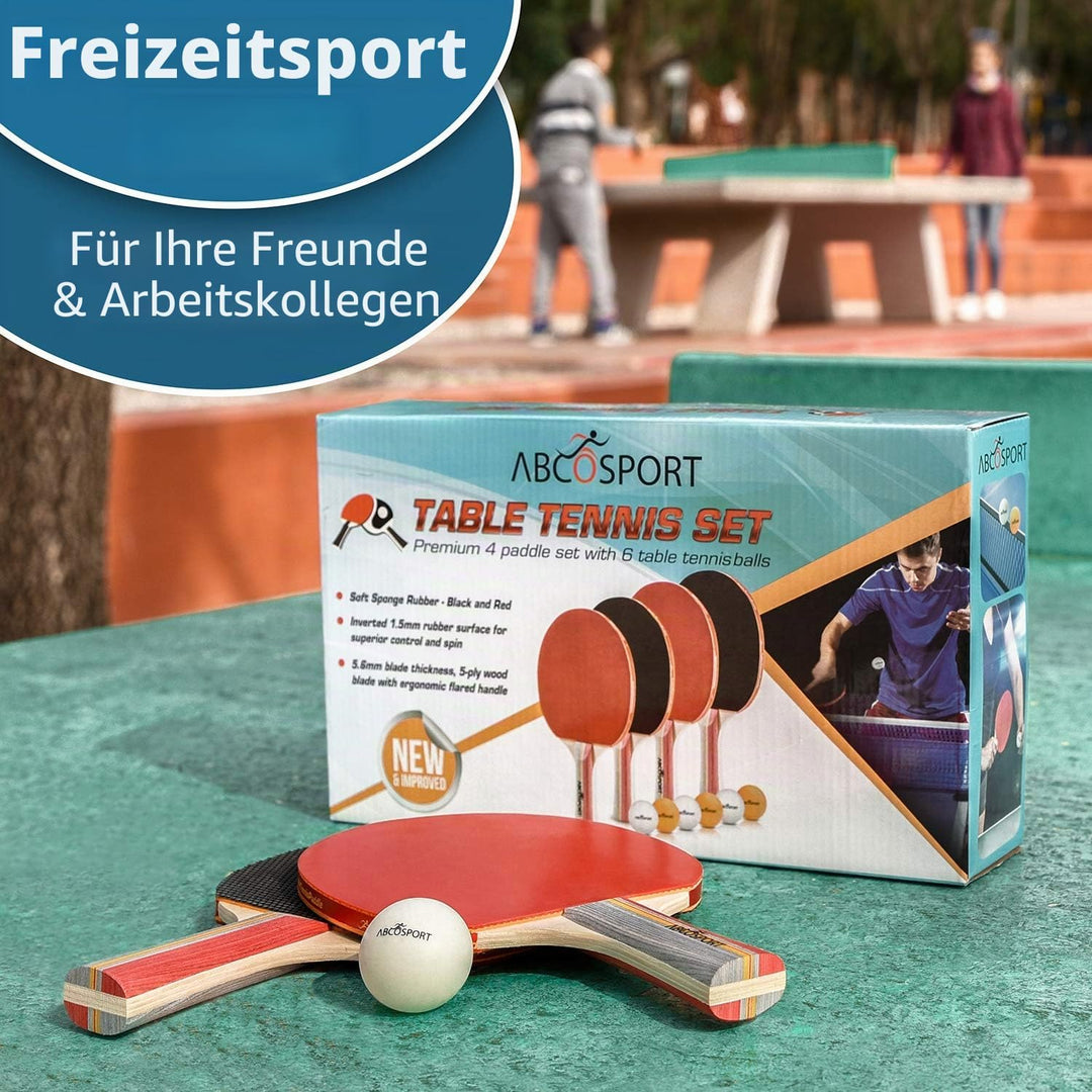 Abco Tech, Tischtennis-Set, 4 x erstklassige Schläger mit weichem Schaumgummibelag und 6 x Tischtenn