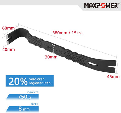 MAXPOWER 2 Stücke Nageleisen Set 300mm/380mm Flach Brecheisen Strickble Brechstangen Set Robust und