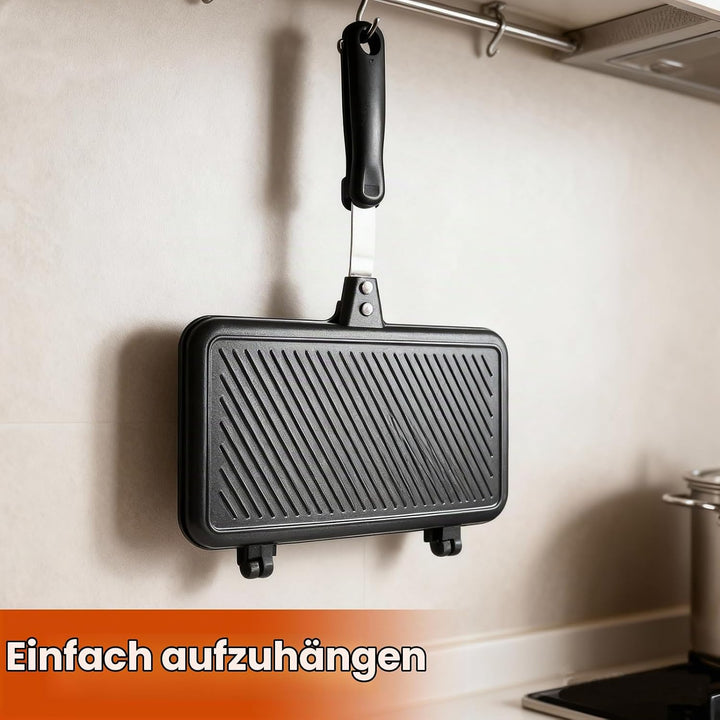 4 Stücke Doppelseitige Bratpfanne,Sandwich Maker mit 1 Küchenzange aus Edelstahl und 2 Silikonpinsel