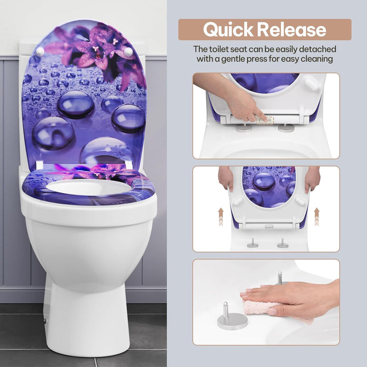 eSituro Toilettendeckel, WC Sitz mit Absenkautomatik, Klodeckel mit Schnellverschluss, 360° verstell