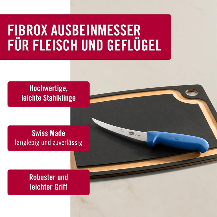 Victorinox Fibrox Ausbeinmesser, Scharfes Küchenmesser für Fleisch und Fisch, 12 cm, Gebogene Klinge
