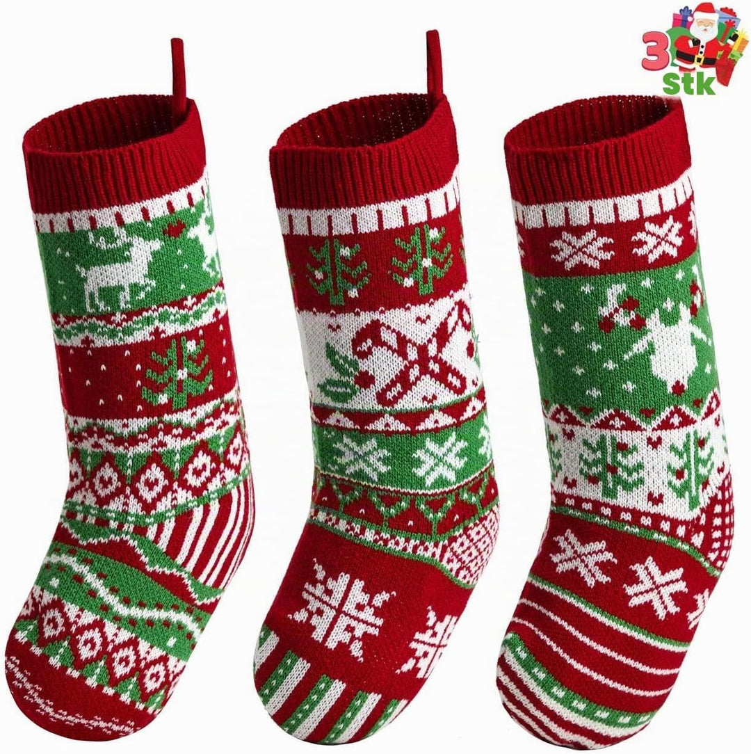 JOYIN 3 Pack 45.7cm Gestrickte, grosse rustikale Zopfmuster Nikolausstrumpf-Nikolausstiefel für für