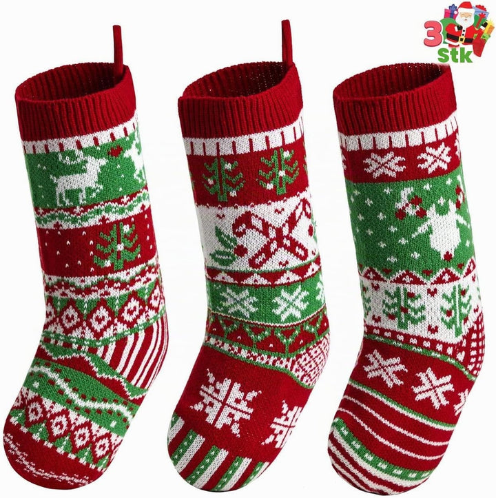 JOYIN 3 Pack 45.7cm Gestrickte, grosse rustikale Zopfmuster Nikolausstrumpf-Nikolausstiefel für für
