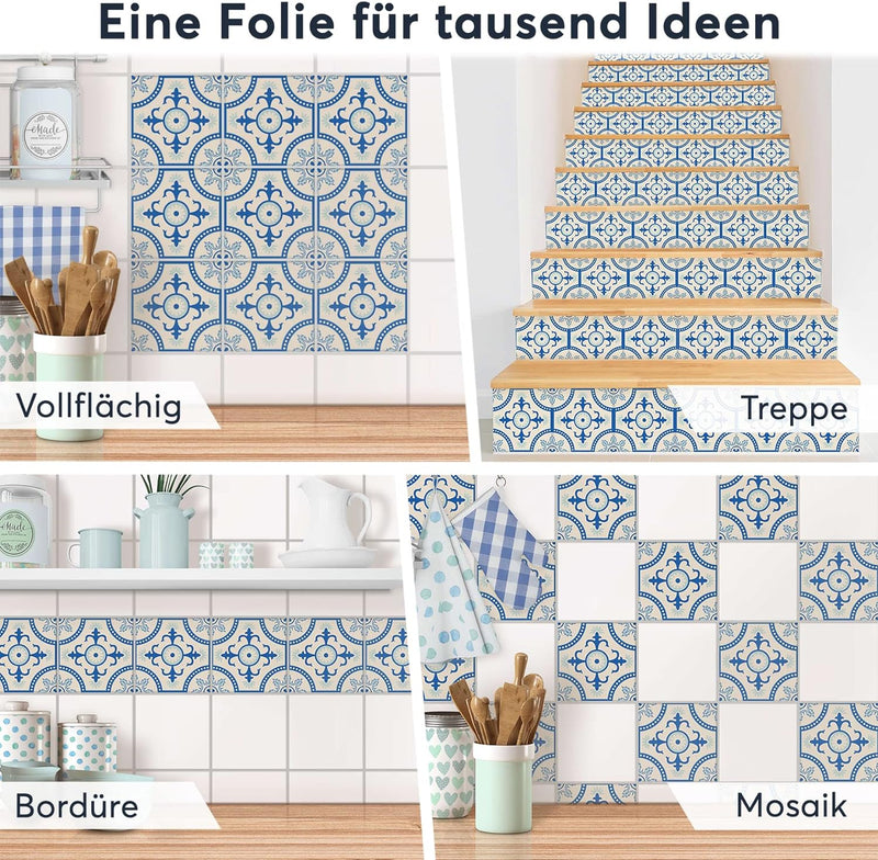 20 Stück Fliesenfolie für Bad und Küche 20x20 cm - Klebefliesen, Mosaikfliesen - Klebefolie Fliesen